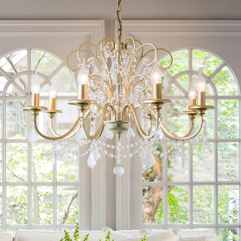 Gold Crystal Arm Chandelier - Countryside Dining Room Ceiling Lamp (3/6/8 Lights)