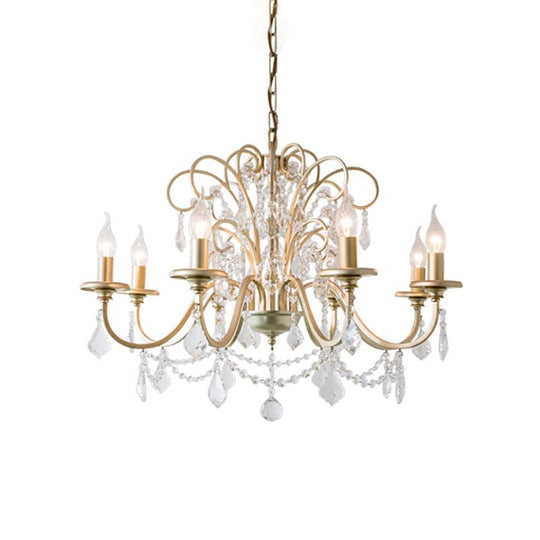 Gold Crystal Arm Chandelier - Countryside Dining Room Ceiling Lamp (3/6/8 Lights)