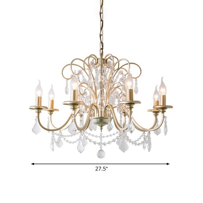 Gold Crystal Arm Chandelier - Countryside Dining Room Ceiling Lamp (3/6/8 Lights)