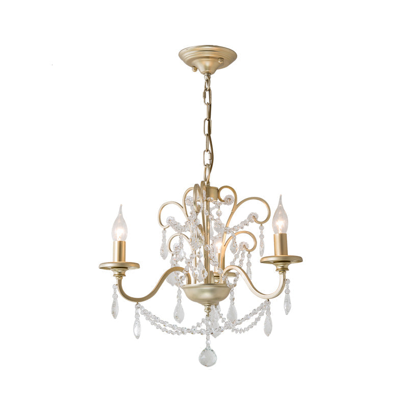 Gold Crystal Arm Chandelier - Countryside Dining Room Ceiling Lamp (3/6/8 Lights)