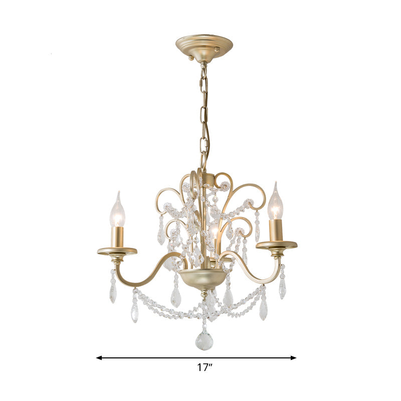 Gold Crystal Arm Chandelier - Countryside Dining Room Ceiling Lamp (3/6/8 Lights)