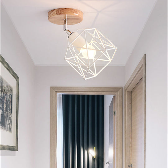 Modern Metal Hexagon Ceiling Light - Gray/White/Pink/Yellow/Blue/Green - Semi Flush Mount for Bedroom