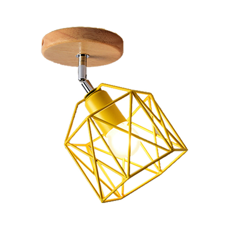 Modern Metal Hexagon Ceiling Light - Gray/White/Pink/Yellow/Blue/Green - Semi Flush Mount for Bedroom