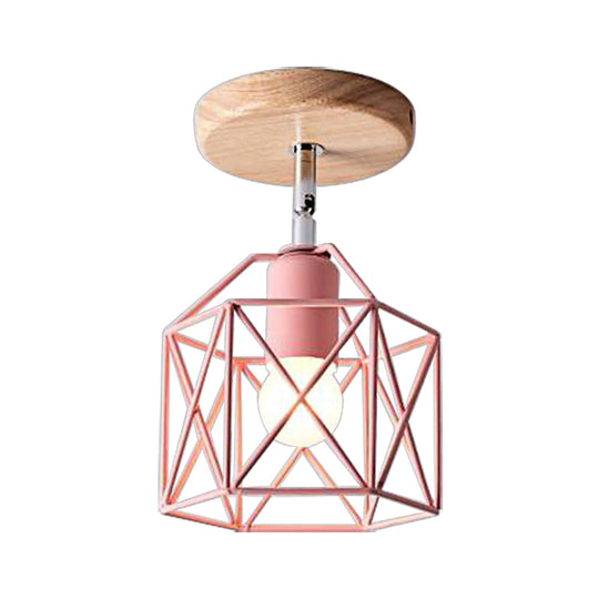 Modern Metal Hexagon Ceiling Light - Gray/White/Pink/Yellow/Blue/Green - Semi Flush Mount for Bedroom