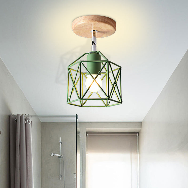 Modern Metal Hexagon Ceiling Light - Gray/White/Pink/Yellow/Blue/Green - Semi Flush Mount for Bedroom