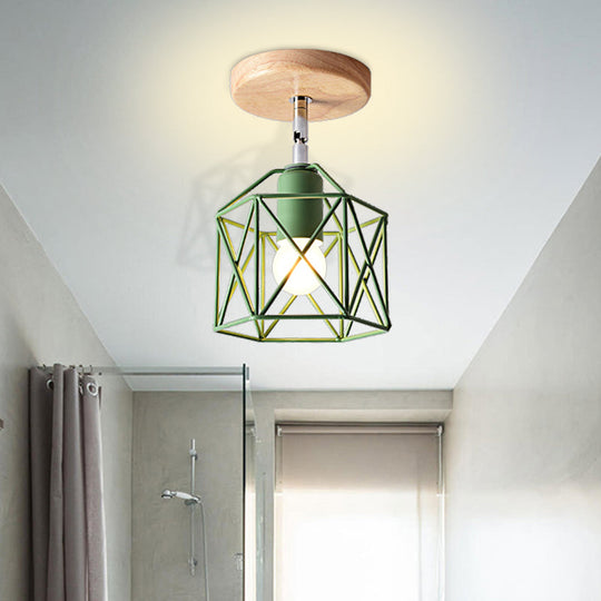 Modern Metal Hexagon Ceiling Light - Gray/White/Pink/Yellow/Blue/Green Semi Flush Mount For Bedroom