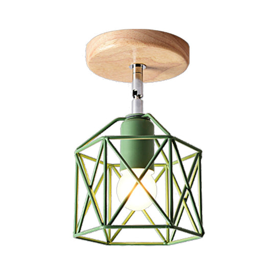 Modern Metal Hexagon Ceiling Light - Gray/White/Pink/Yellow/Blue/Green - Semi Flush Mount for Bedroom