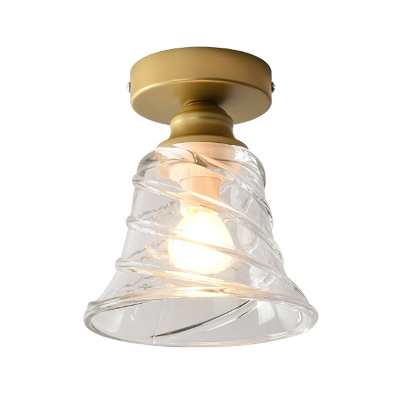 Contemporary Cyclone Glass Flush Mount Lamp with Clear Bell Shade