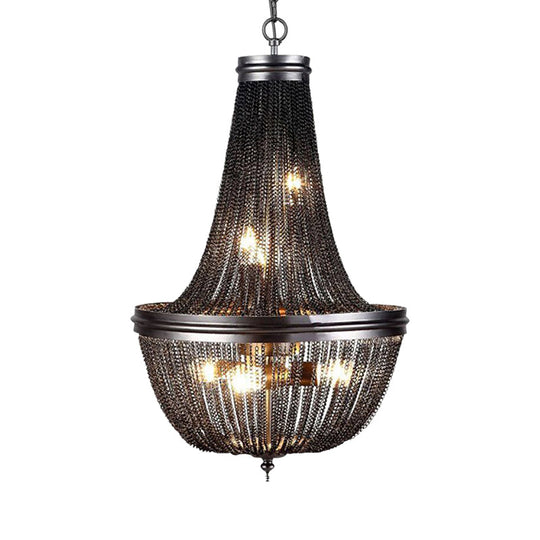 Rustic Black Chain Fringe Chandelier With 6 Lights For Living Room - Rural Metallic Pendant Lighting