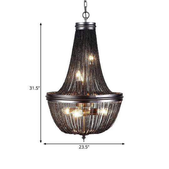 Rustic Black Chain Fringe Chandelier With 6 Lights For Living Room - Rural Metallic Pendant Lighting