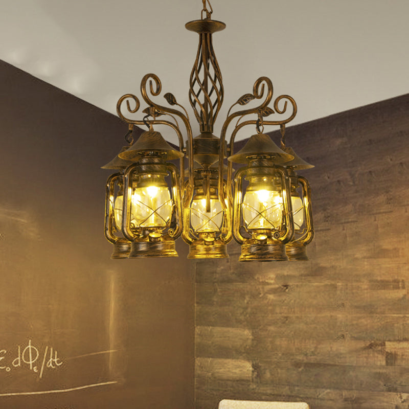 Industrial Metallic Brass 5-Light Pendant Chandelier Ceiling Fixture