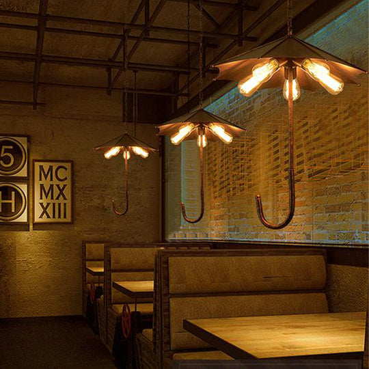 Industrial Rustic Metal Pendant Chandelier With Exposed Bulb - 5 Lights | Restaurant Hanging Fixture