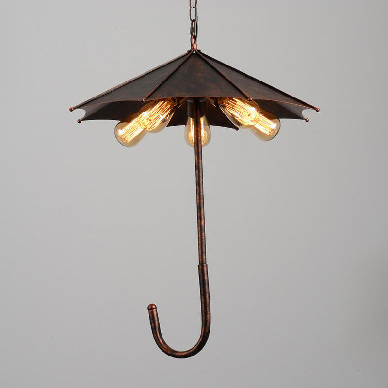 Industrial Rustic Metal Pendant Chandelier With Exposed Bulb - 5 Lights | Restaurant Hanging Fixture