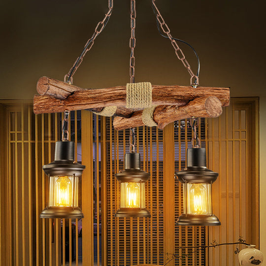 Black Farmhouse Lantern Chandelier - 3 Lights, Clear Glass - Perfect for Restaurants & Ceilings