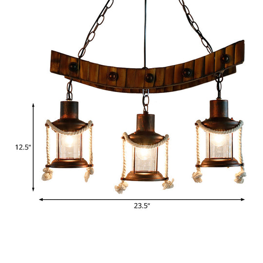 Dark Brown Glass Chandelier Light Lantern - 3 Lights, Warehouse Ceiling Fixture for Kitchen