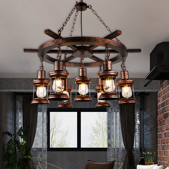 Rustic Copper Kerosene Chandelier Pendant Light Fixture with 5/7 Lights