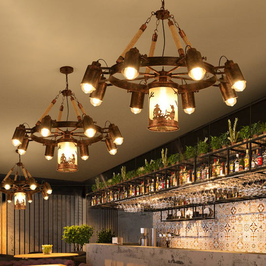 7-Light Antique Rust Metal Chandelier Pendant For Restaurants