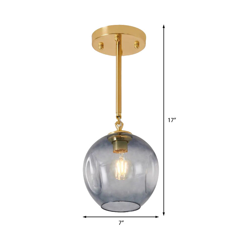 Amber/Smoke Gray Glass Semi Flush Light Fixture - Nordic Ceiling Flush Mount for Hallway - 1-Light