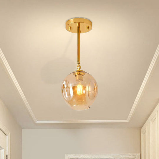 Amber/Smoke Gray Glass Semi Flush Light Fixture - Nordic Ceiling Flush Mount for Hallway - 1-Light