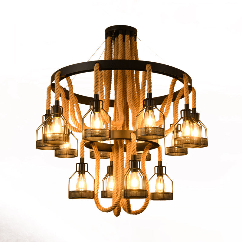 Metallic Chandelier - 4/6/14 Lights, Circular Design, Black - Perfect for Restaurants and Ceilings