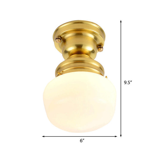 Contemporary Opal Glass Ceiling Light In Gold Finish