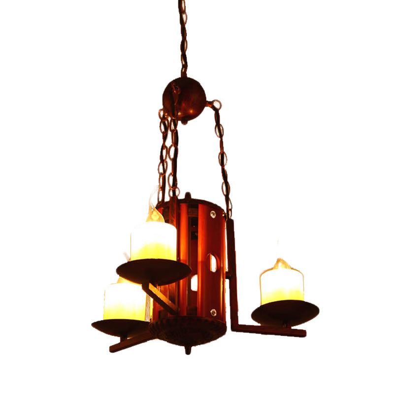 Vintage Metallic 3-Light Dark Tan Candle Chandelier for Bedroom Pendant Lighting