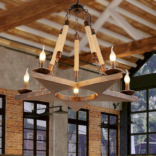 Metal Star-Shaped Chandelier Pendant Light - Retro 5-Light Restaurant Fixture in Black/Rust