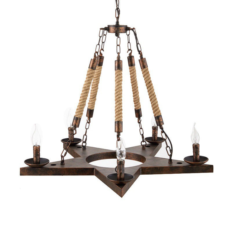 Retro 5-Light Metal Star Chandelier Pendant - Restaurant Hanging Ceiling Fixture Black/Rust