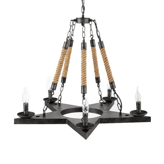 Metal Star-Shaped Chandelier Pendant Light - Retro 5-Light Restaurant Fixture in Black/Rust