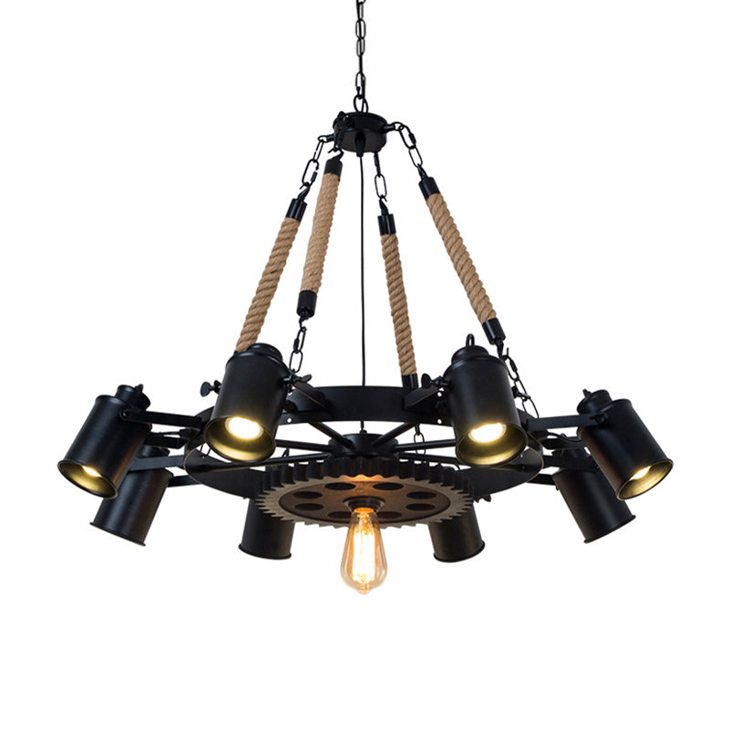 Black Metallic Pendant Chandelier - Factory Tube Design With 7/9/11 Lights For Dining Room