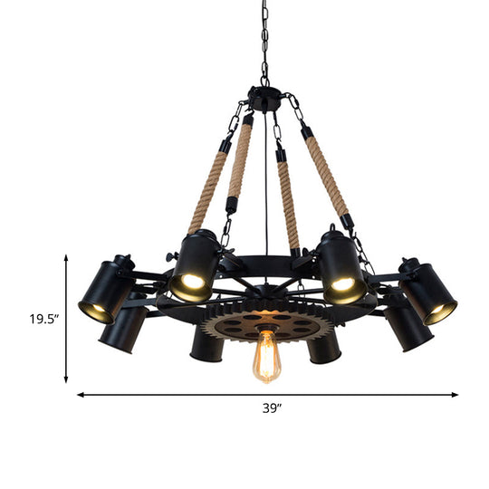 Black Metallic Pendant Chandelier - Factory Tube Design With 7/9/11 Lights For Dining Room