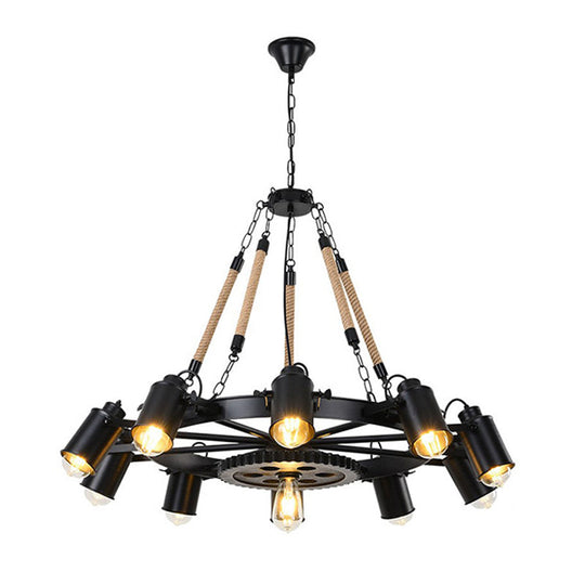 Metallic Factory Tube Chandelier Pendant Light Fixture - 7/9/11 Lights in Black for Dining Room