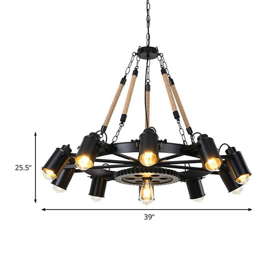 Black Metallic Pendant Chandelier - Factory Tube Design With 7/9/11 Lights For Dining Room