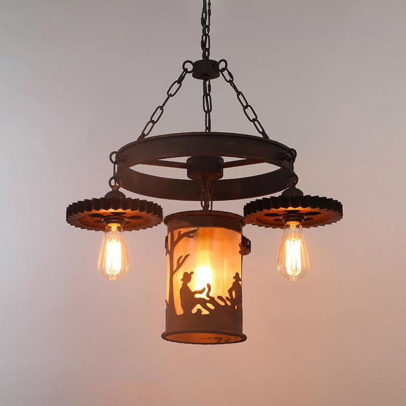 Industrial Rust Metallic Pendant Chandelier - Exposed Bulb Lighting Fixture (4-Lights)