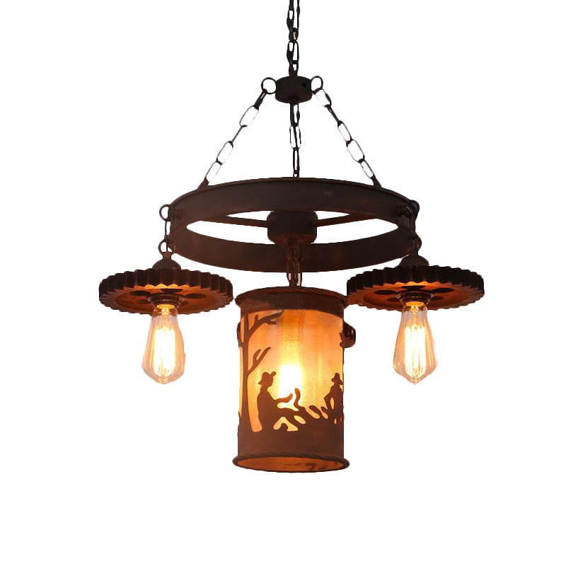 Industrial Rust Metallic Pendant Chandelier - Exposed Bulb Lighting Fixture (4-Lights)