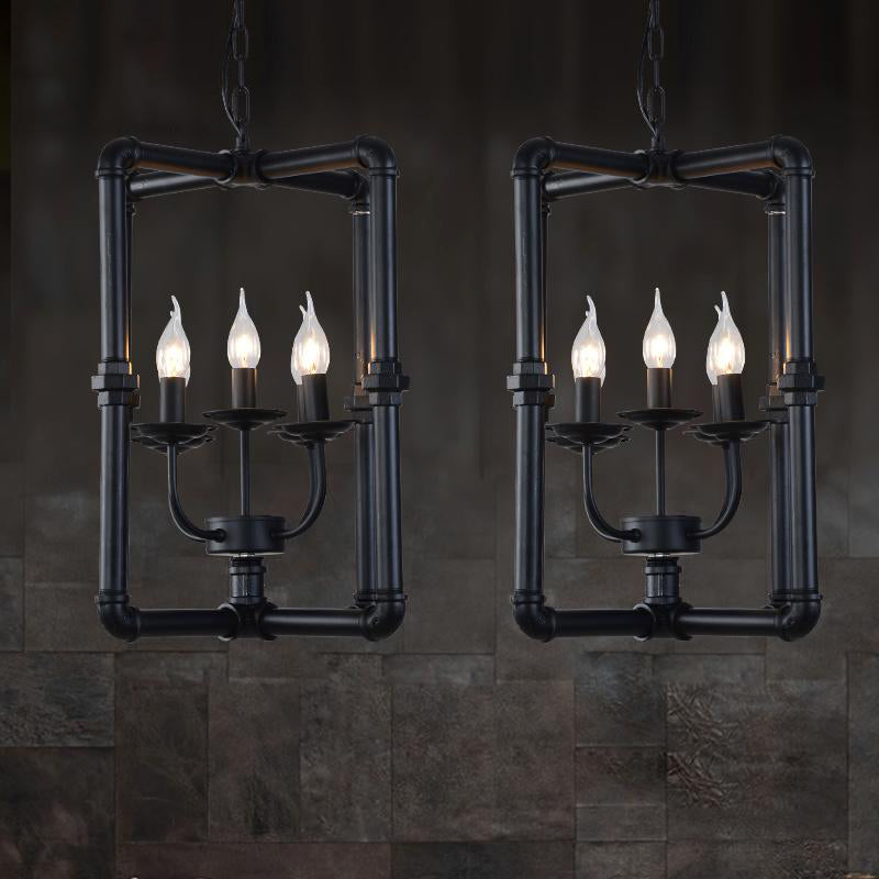 Black Metal Chandelier Pendant Light for Restaurants - 5 Lights, Candlestick Design, Warehouse Hanging Lamp Kit