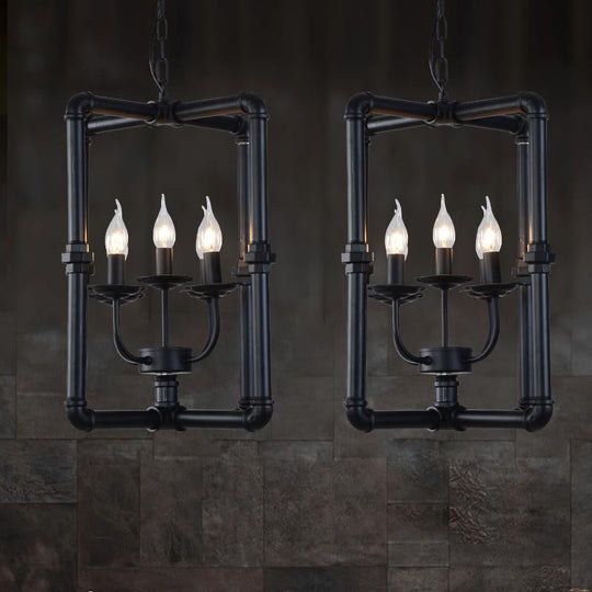 Black Metal Chandelier Pendant Light for Restaurants - 5 Lights, Candlestick Design, Warehouse Hanging Lamp Kit