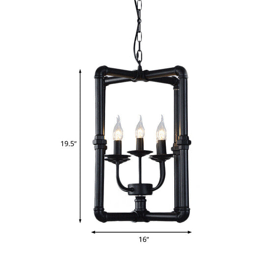 Black Metal Chandelier Hanging Lamp Kit - 5-Light Candlestick Fixture For Restaurants & Warehouses