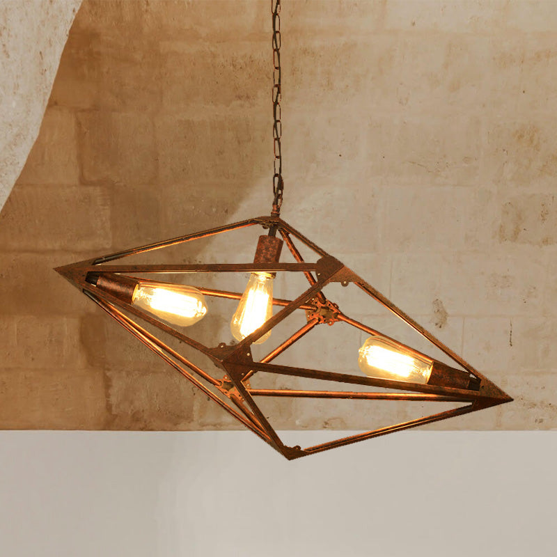 Vintage Metallic Dining Room Chandelier - Rust Ceiling Pendant Light With Bare Bulb 2/3 Lights