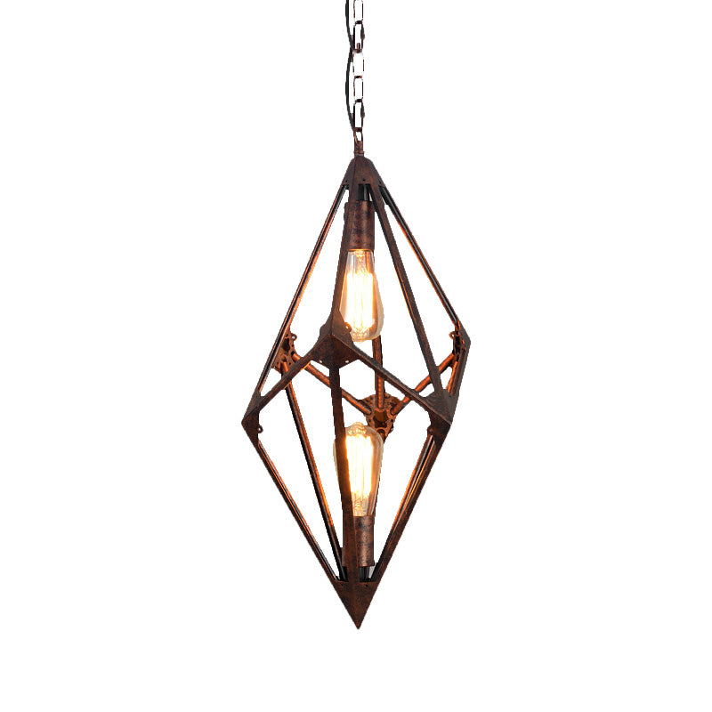 Vintage Metallic Dining Room Chandelier - Rust Ceiling Pendant Light With Bare Bulb 2/3 Lights