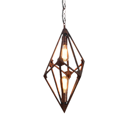 Vintage Metallic Dining Room Chandelier - Rust Ceiling Pendant Light With Bare Bulb 2/3 Lights