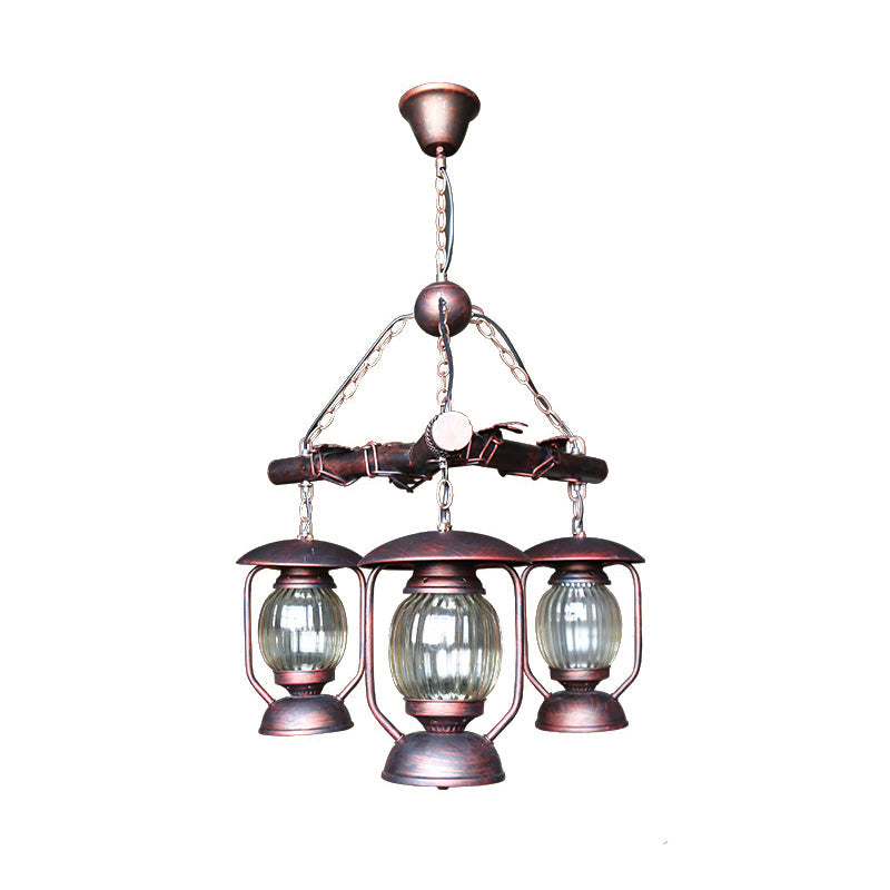 Antique Red Brown 3-Light Chandelier: Kerosene Pendant Lighting for Dining Room