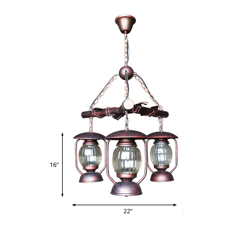 Antique Red Brown 3-Light Chandelier: Kerosene Pendant Lighting for Dining Room