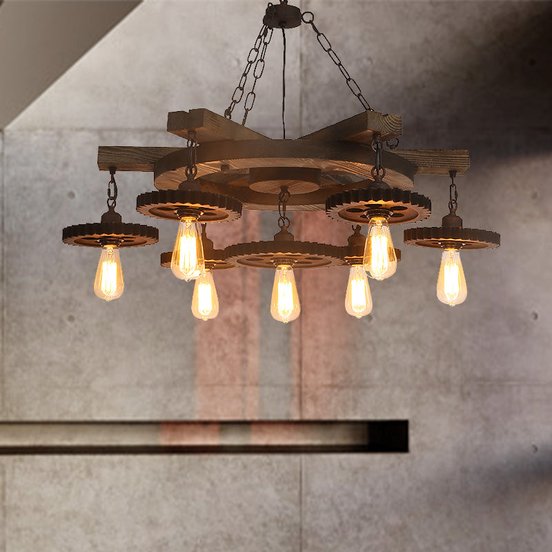 Industrial Rustic Metal Chandelier + 3 or 7 Exposed Bulb Lights – Ideal for Restaurants