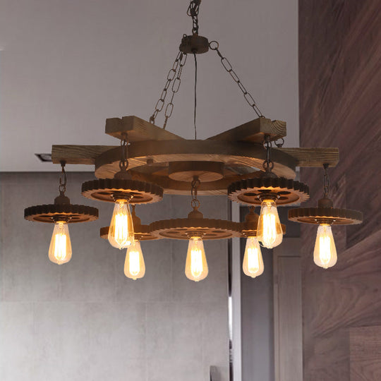 Industrial Rustic Ceiling Chandelier With Exposed Bulbs And Metallic Finish - 3/7 Lights For