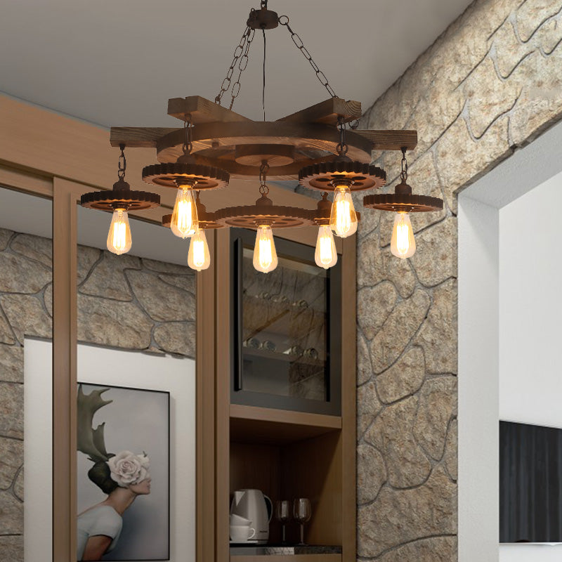 Industrial Rustic Ceiling Chandelier With Exposed Bulbs And Metallic Finish - 3/7 Lights For