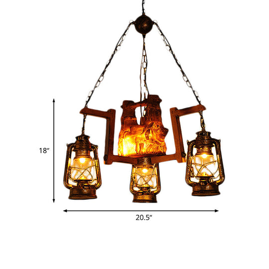 Dark Brown Metal Hanging Lamp With 4 Lights - Warehouse Kerosene Chandelier Pendant Light