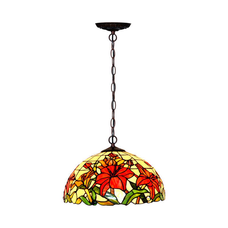 Red Mediterranean Floral Cut Glass Chandelier Pendant Light - 1/2 Lights, 12"/16" Width