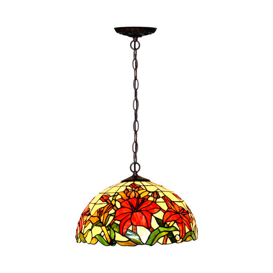 Red Mediterranean Floral Cut Glass Chandelier Pendant Light - 1/2 Lights, 12"/16" Width