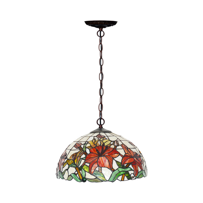 Red Mediterranean Floral Cut Glass Chandelier Pendant Light - 1/2 Lights, 12"/16" Width